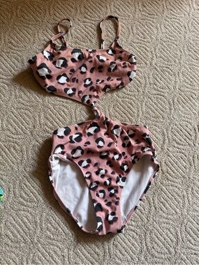 art class Pink Leopard-Print One-Piece Cutout Swimsuit